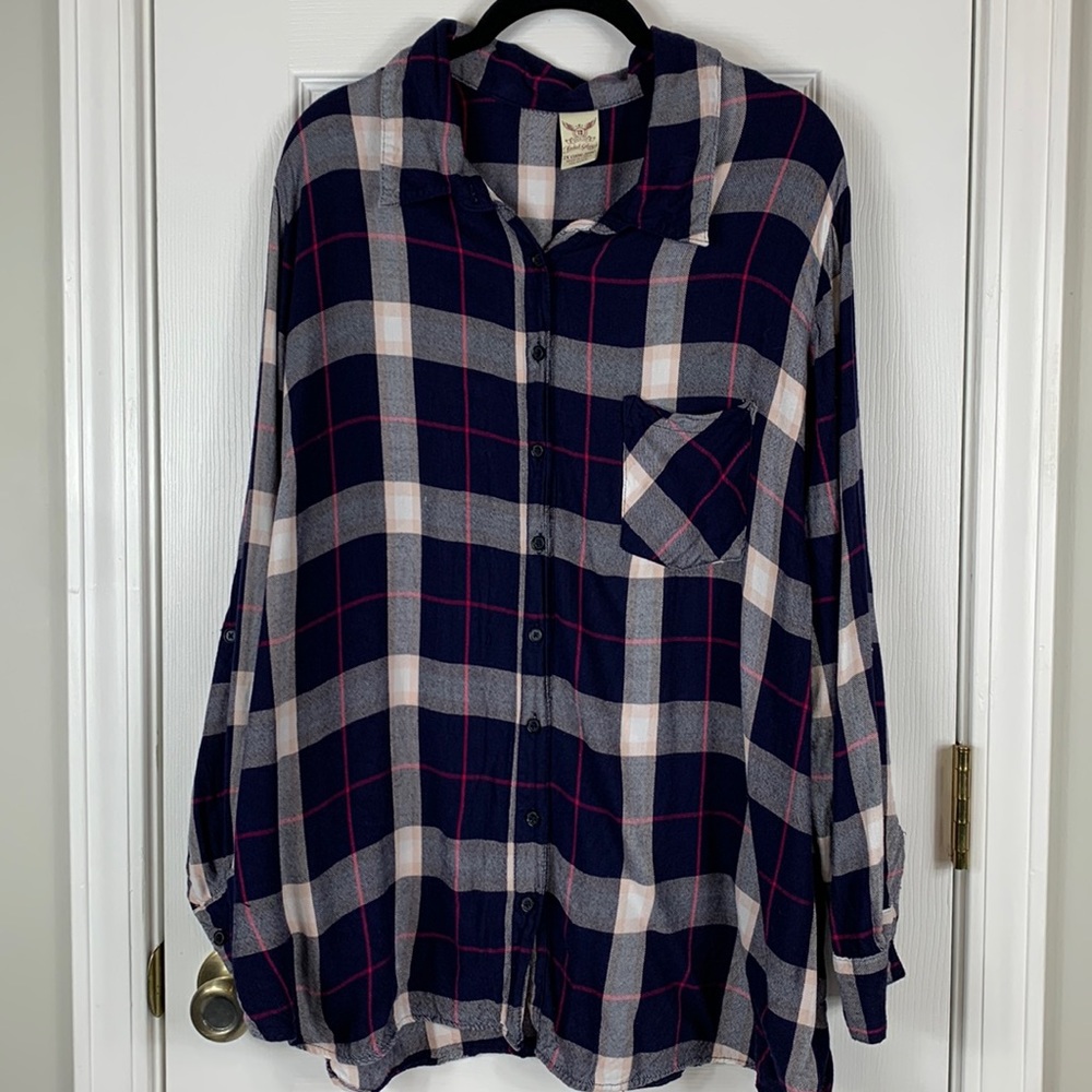 Faded Glory navy blue/pink plaid flannel long sleeve shirt size 2X(18W-20W).
